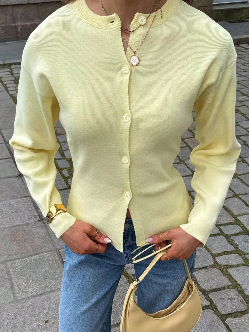 Yellow Casual Women's long sleeved button down Cardigan Sweater - Picture 4 of 11